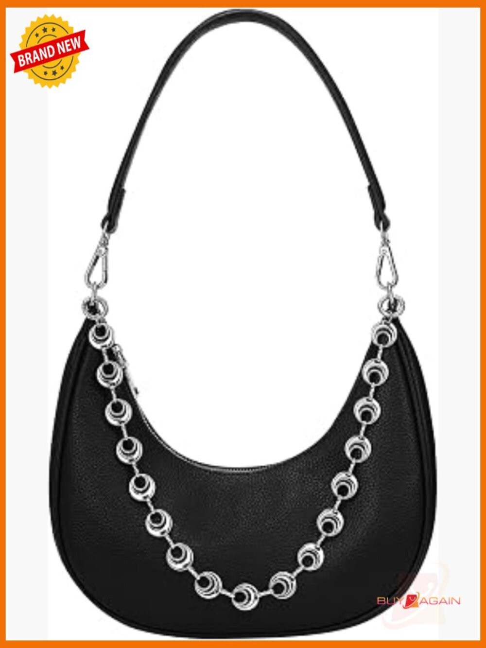 Crescent Hobo Shoulder Bag with Two Straps Faux Leather Zipper Purse